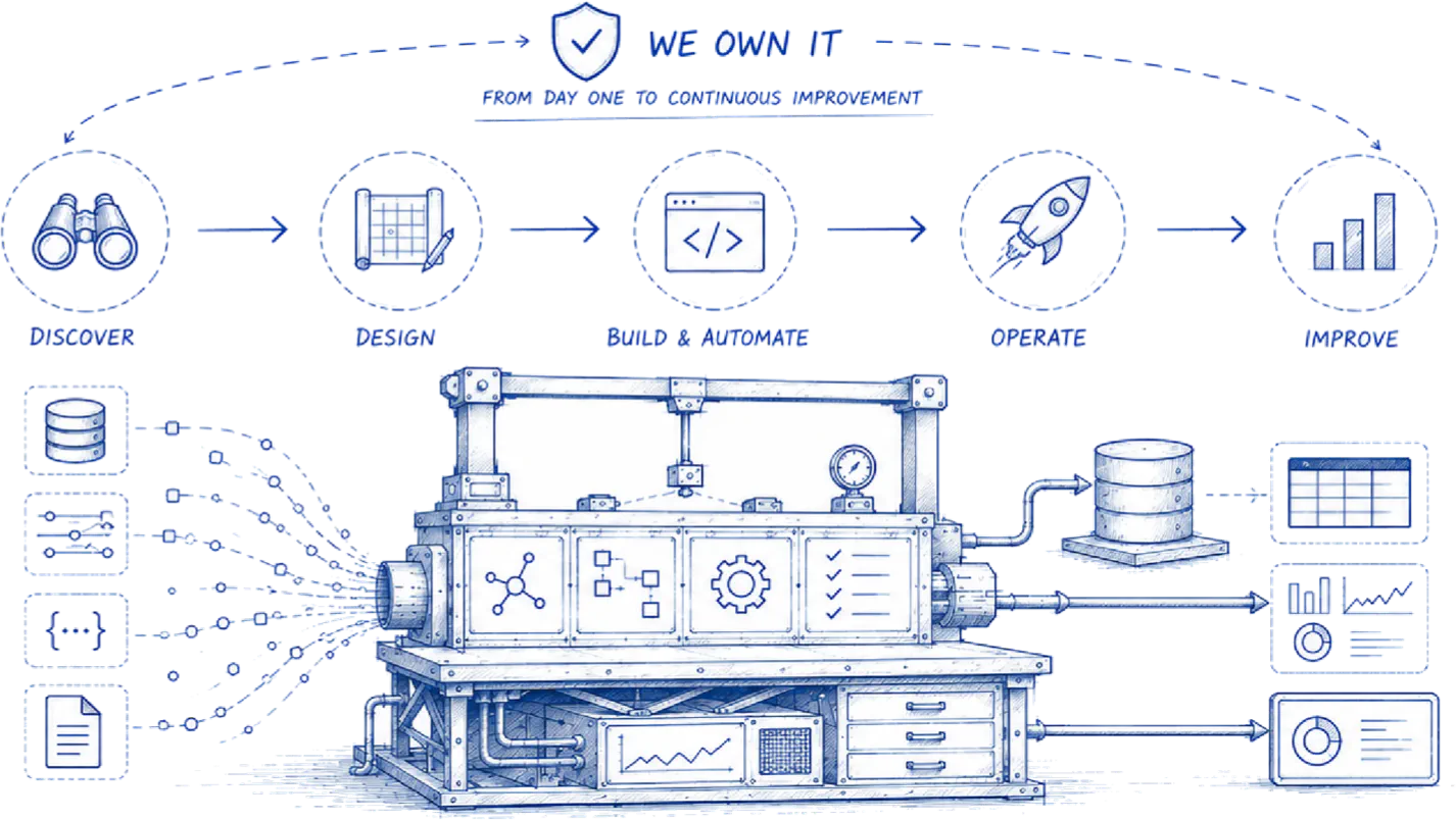 Intellizu taking ownership of a team's systems — engineers standing behind the platform they run.
