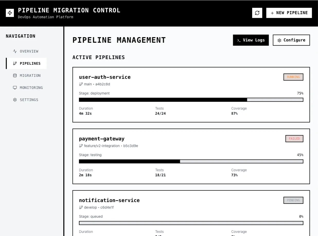 GitHub Actions workflow configuration and pipeline list