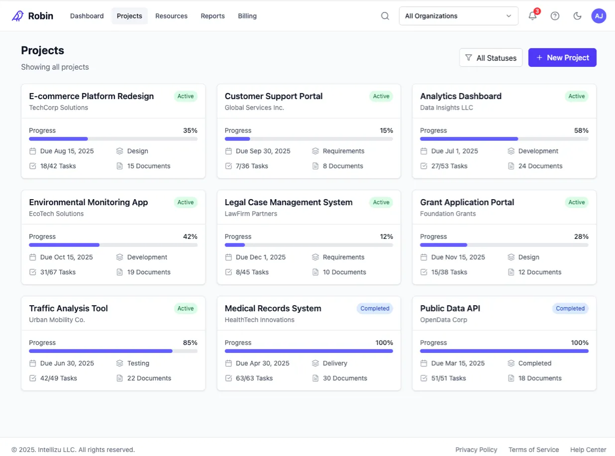 Robin project list and engagement tracking view
