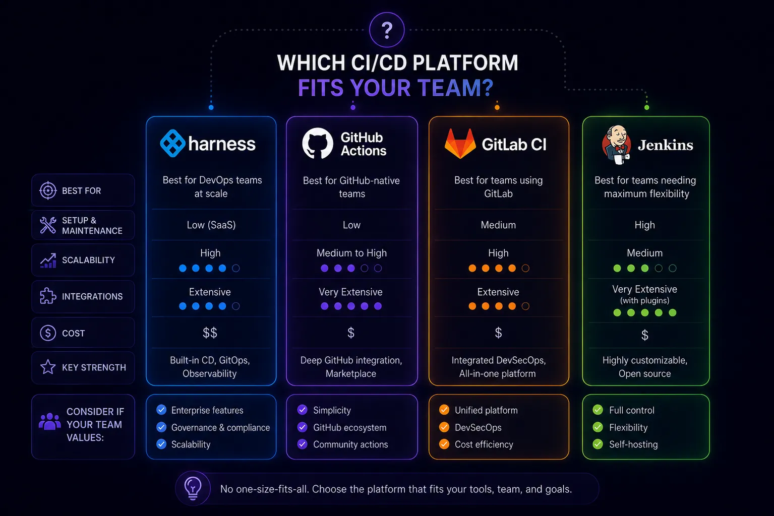 Harness vs GitHub Actions vs GitLab CI vs Jenkins | CI/CD Platform Comparison